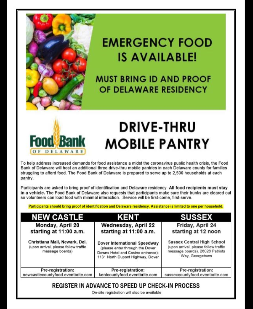Food Distribution in all 3 counties if needed, April 2020