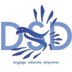 Delaware School for the Deaf logo with words on bottom saying - engage, educate, empower