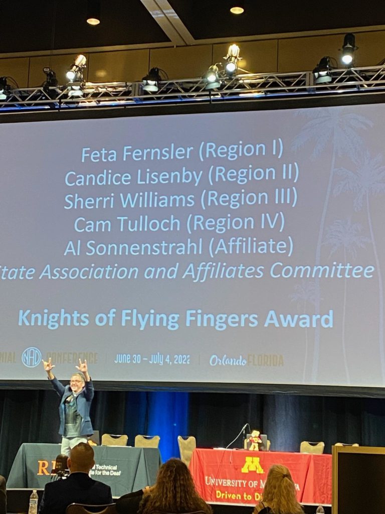 Names of NAD Knights of Flying Fingers Award is listed.  5 people were awarded including Feta representing Region 1.