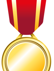 Gold medal with red holder