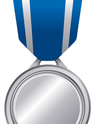 Silver medal with blue holder