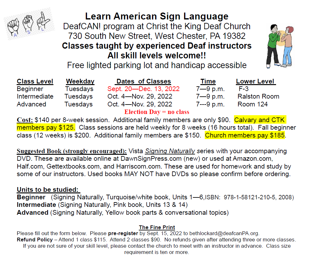 Learn ASL in West Chester, PA - for more details see the PDF file below
