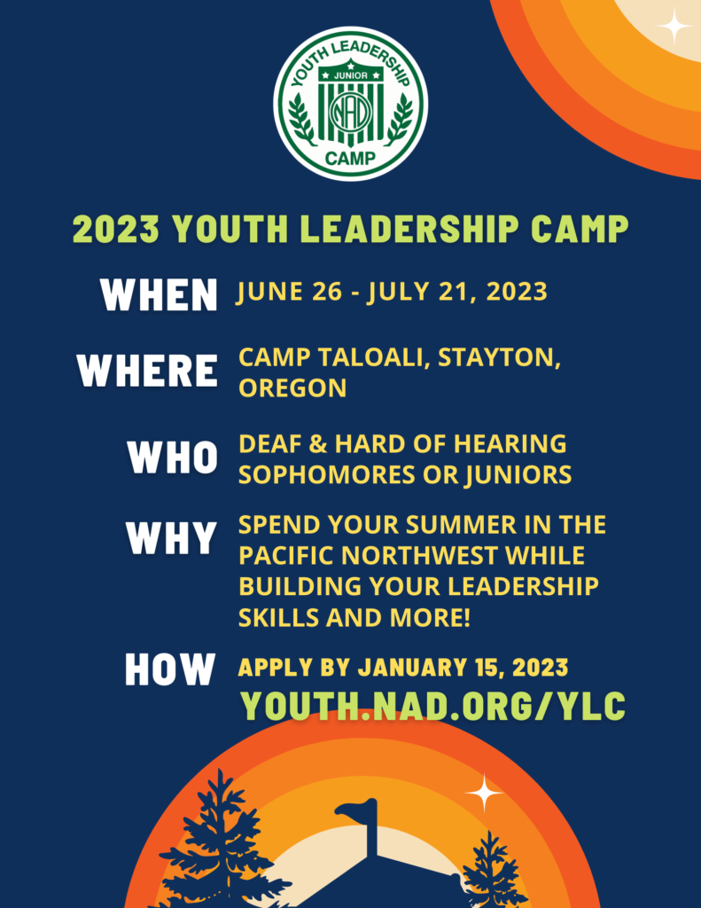 2023 Youth Leadership Camp at Camp Taloali in Stayton, OR, deadline is Jan. 15, 2023. See PDF version for more info.