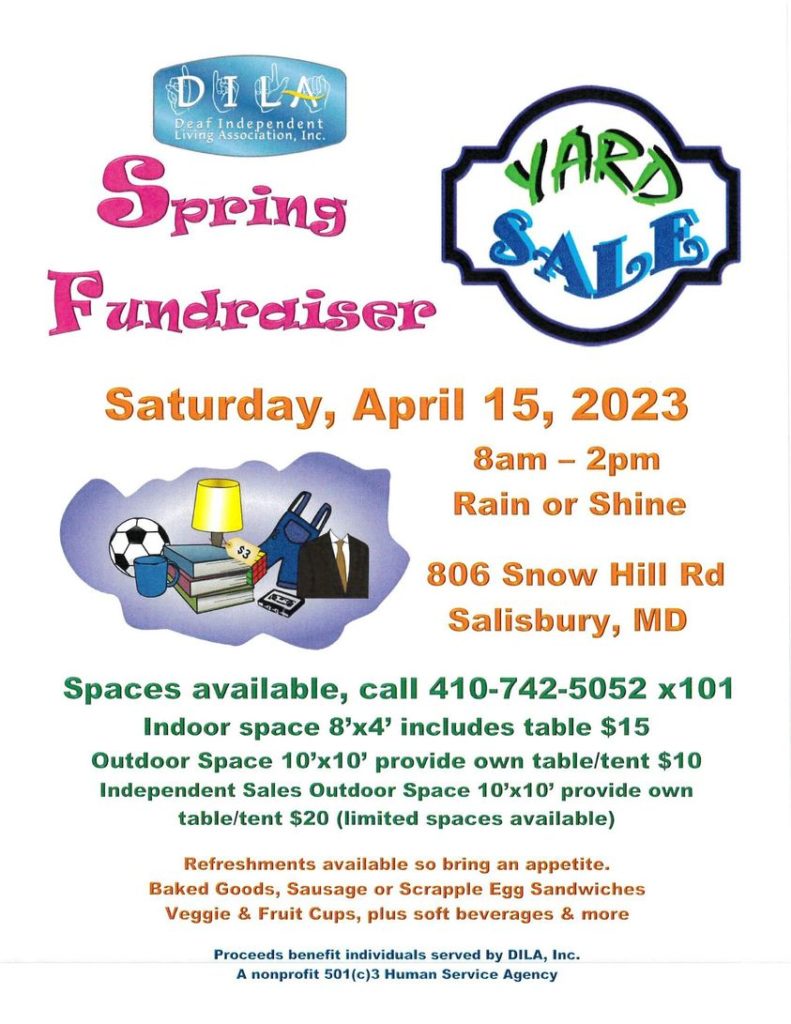 Spring Yard Sale, April 15, 2023, 8a-2p, rain or shine, 806 Snow HIll Rd, Salisbury, MD. 