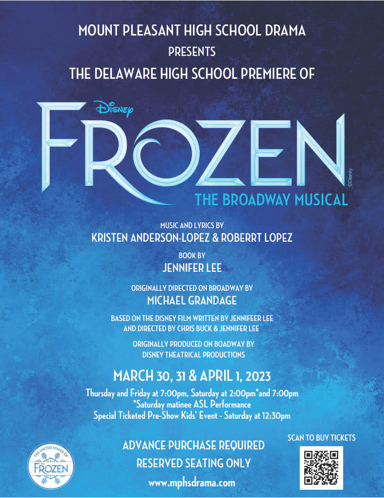 Frozen Broadway Musical presented by Mt. Pleasant H.S., ASL performance is on April 1, 2023 at 2pm. Get tickets at https://www.onthestage.tickets/show/mount-pleasant-high-school1/63c3490bfadd3d0e436a7df5