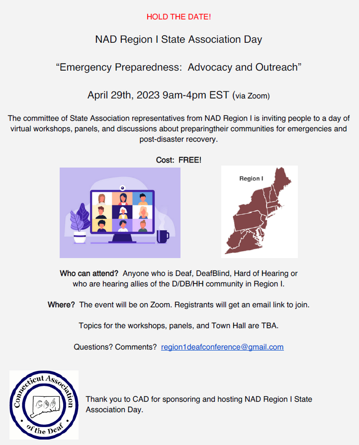 Hold the Date for Emergency Prepardness on April 29, 2023 from 9a-4p via Zoom. See pdf file for more details.
