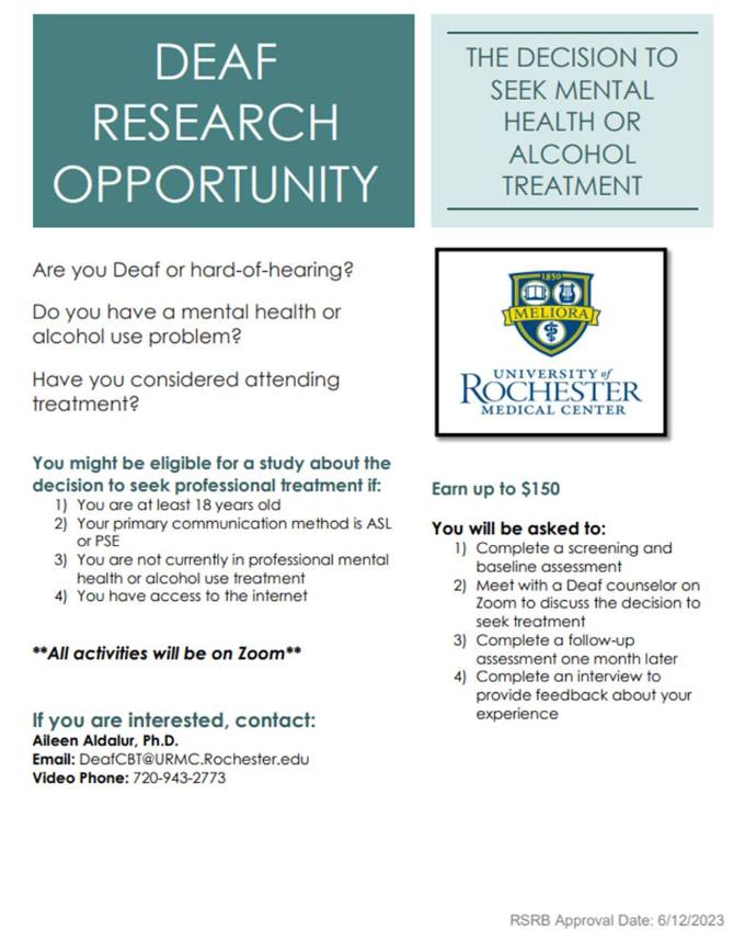 Deaf Research Opportunity about your experiences getting help. Pays up to $150 for your time. Contact Ailen Aidalur via email or vp - info on post also.