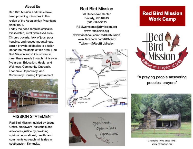 Red Bird Mission Work Camp, Summer 2023 page 2 - questions, tbmworkcamp@rbmission.org or check out www.rbmission.org. 