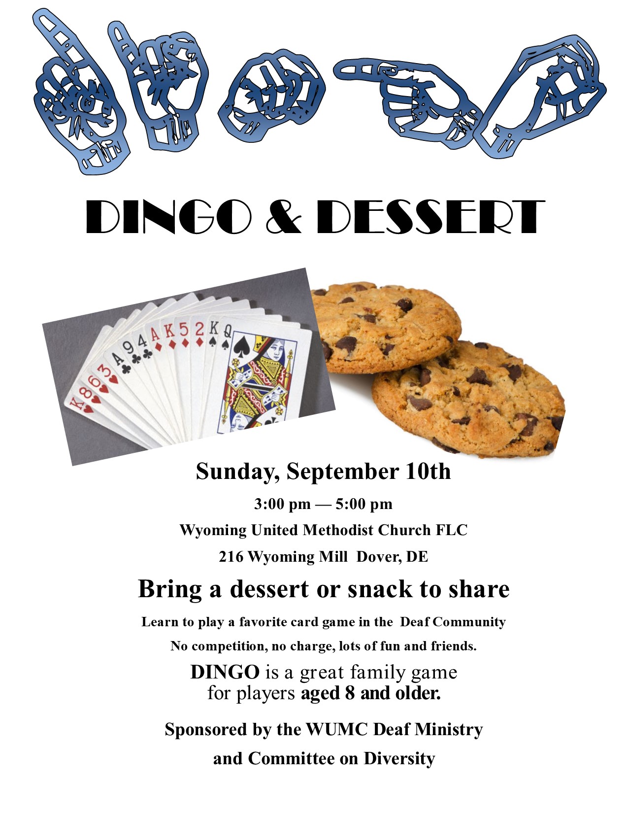 Dingo and Dessert, Sept 10, 2023, 3-5pm at Wyoming United Methodist Church in Dover. 