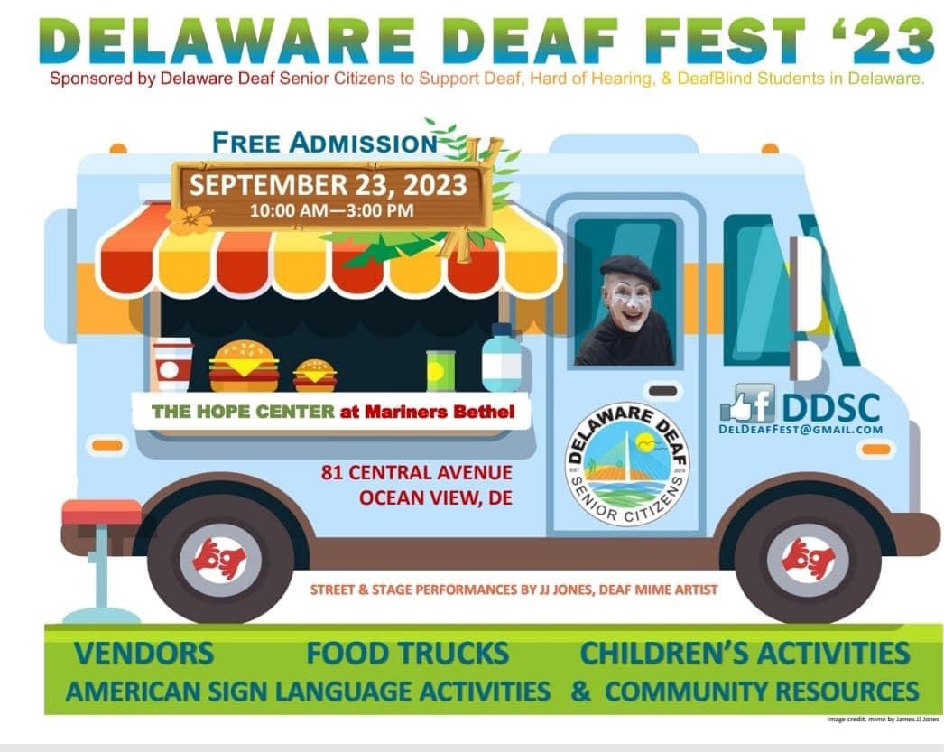 Delaware Deaf Fest 2023 by DDSC, Sept. 23, 2023, 10am-3pm at The Hope Center in Ocean View.