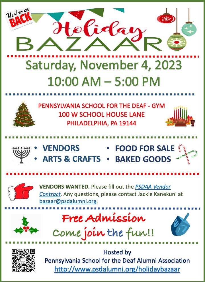 Holiday Bazaar, Nov. 4, 2023 at PSD Gym in Philadelphia, Free Admissions