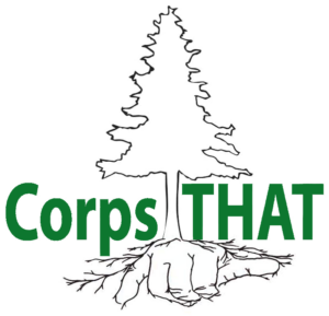 Corps That with Tree outline behind words