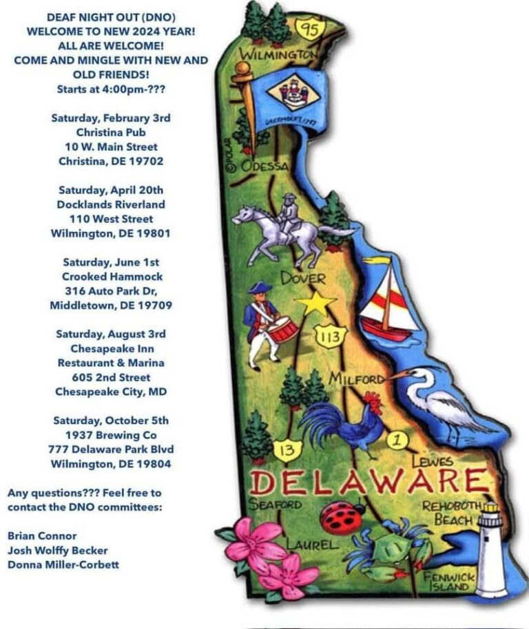Deaf Night Out (DNO) 2024 events Delaware Association of the Deaf (DAD)