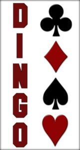 DINGO (left side) with playing card categories on right - Shamrock, Diamond, Club and Heart