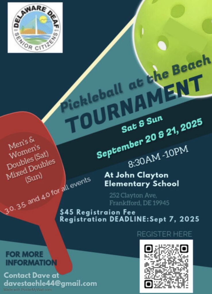 Pickleball TournamentSeptember 20-21, 2025
8:30a-10p
at John Clayton Elementary School, Frankford, DE
$45 registration due by Sept. 7, 2025
Questions, Dave at davestaehle44@gmail.com

register at https://pickleballtournaments.com/tournaments/5a069d1e-ac47-48d5-b95a-ab2ccd8ee8d4
