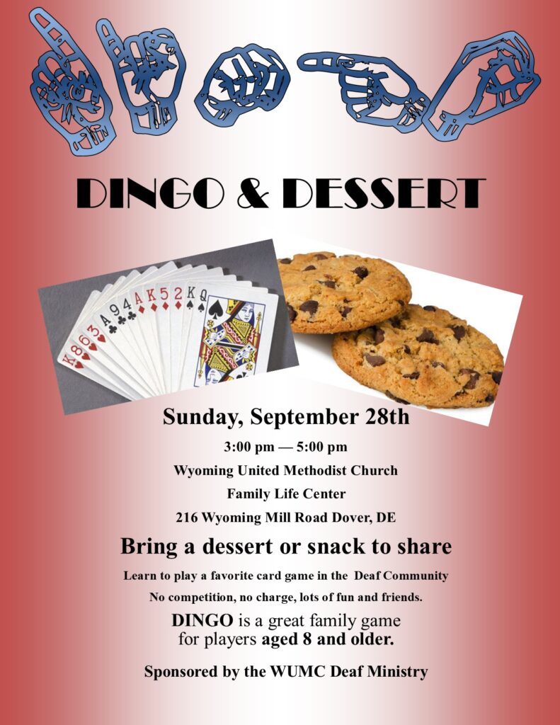 Dingo and dessert
Wyoming United Methodist Church
Sept. 28, 2025, 3-5p
bring dessert snack to share
