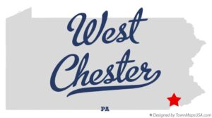 West Chester, PA marked on state map