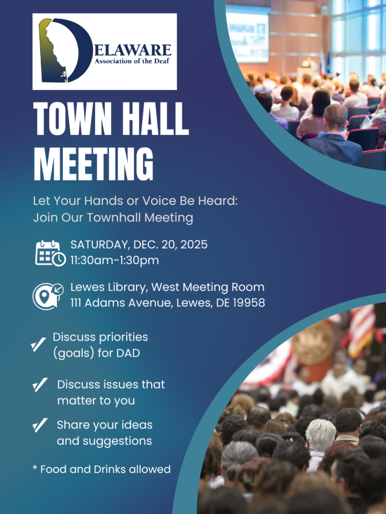 Town Hall hosted by DAD
Dec. 20, 2025, 11:30a-1:30p
Lewes Library, West Meeting Room
111 Adams Avenue, Lewes, DE
Share your ideas or concerns.  Food and drinks allowed.