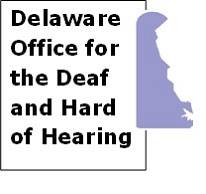 Delaware Office for the Deaf and Hard of Hearing logo - purple coloring represents shape of Delaware