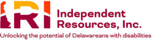 IRI logo for Independent Resources Inc - Unlocking the potential of Delawareans with disabilities

Delaware state shape on left side with light (top) and dark (bottom) red coloring spelling out IRI