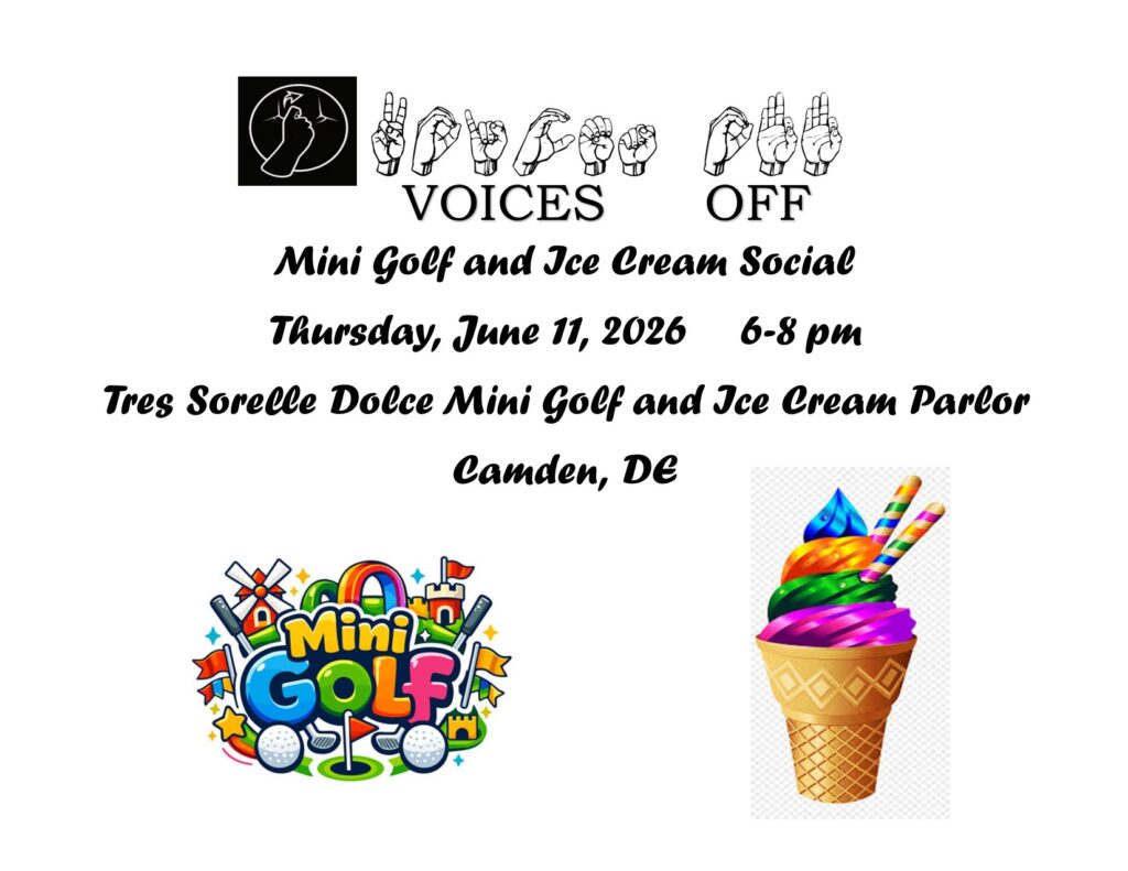 Voices Off Mini Golf and Ice Cream Social

Thursday, June 11
6-8p

Tres Sorelle Dolce Mini Golf and Ice Cream Parlor
Camden, DE
