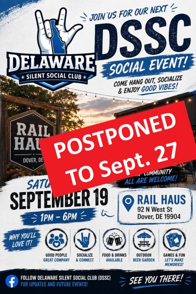 POSTPONED - Delaware Silent Social Club hangs out at Rail Haus Saturday, Sept. 19, 2026, 1p-6p Rail Haus 92 N. West. St Dover, DE