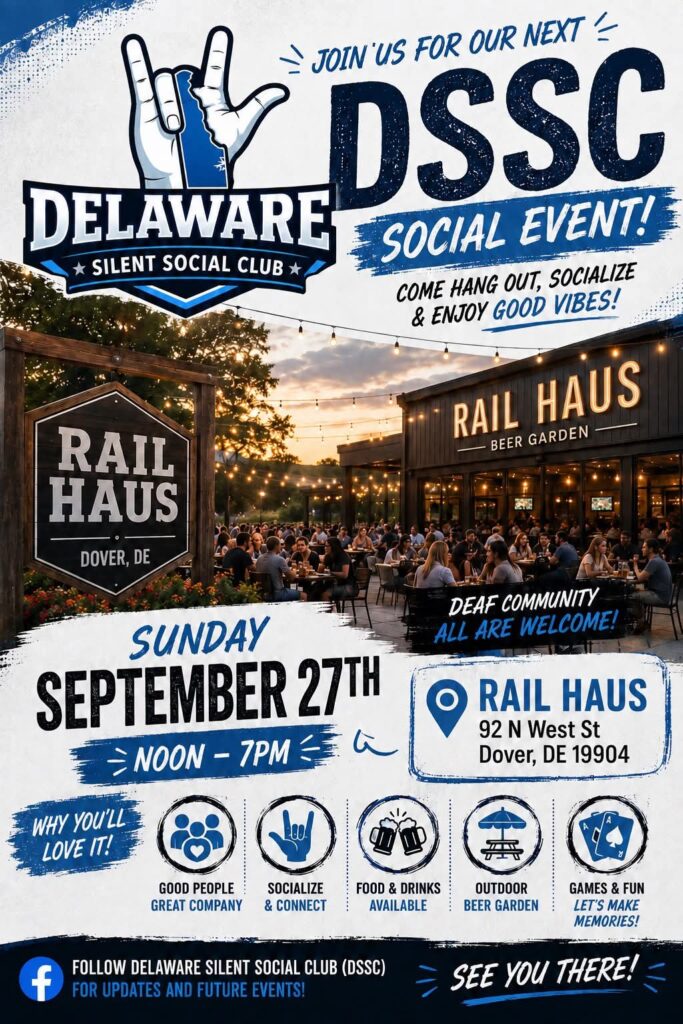 Delaware Silent Social Club hangs out at Rail Haus Saturday, Sept. 27, 2026, 12p-7p Rail Haus 92 N. West. St Dover, DE