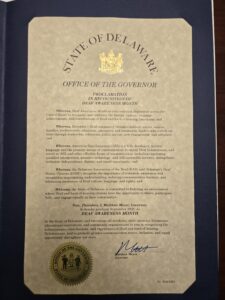 Delaware Governor Matt Meyer signed a proclamation recognizing Deaf Awareness Month!  See below on website for text version of proclamation